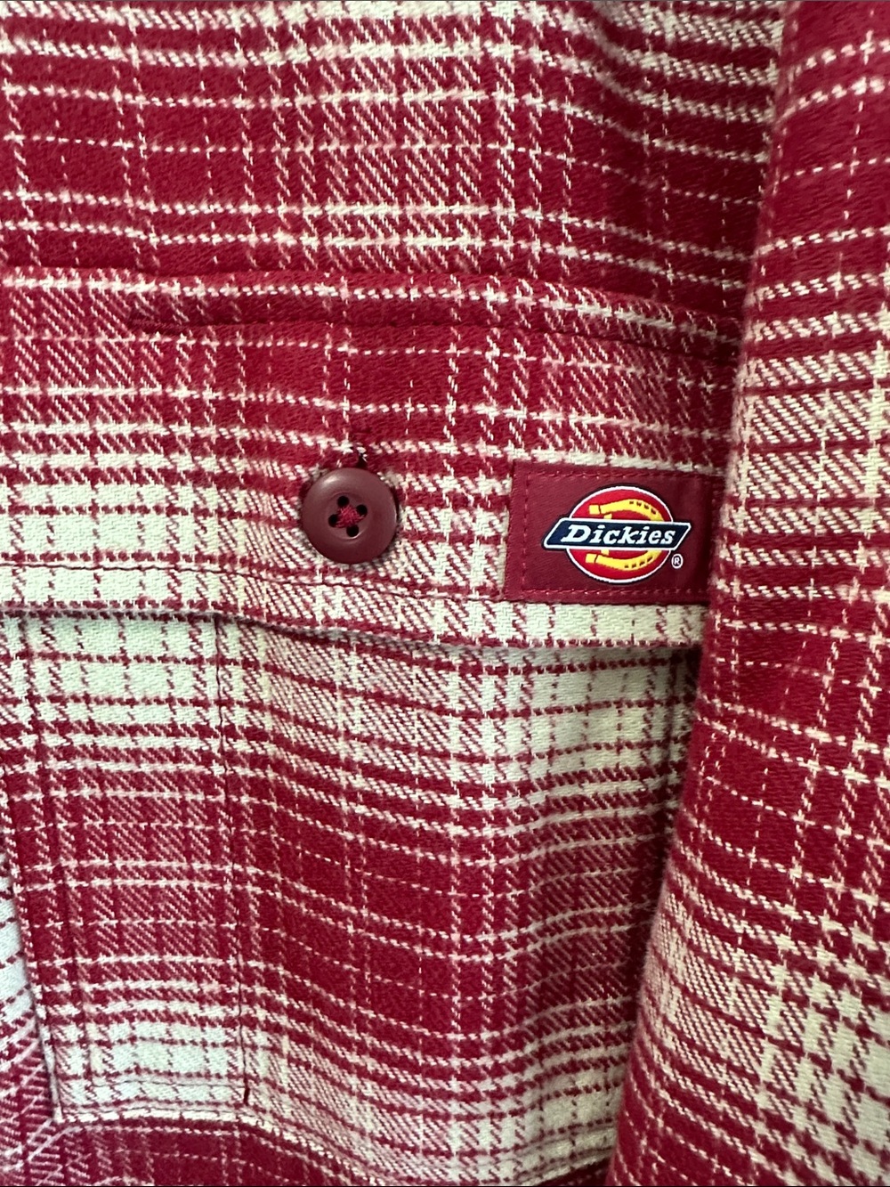 Dickies Red and Cream Plaid Quilted Flannel Shirt Jacket